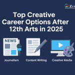 Top Creative Career Options After 12th Arts in 2025 13 Top Creative Career Options After 12th Arts in 2025 featuring journalism, content writing, and creative media icons on a blue background.